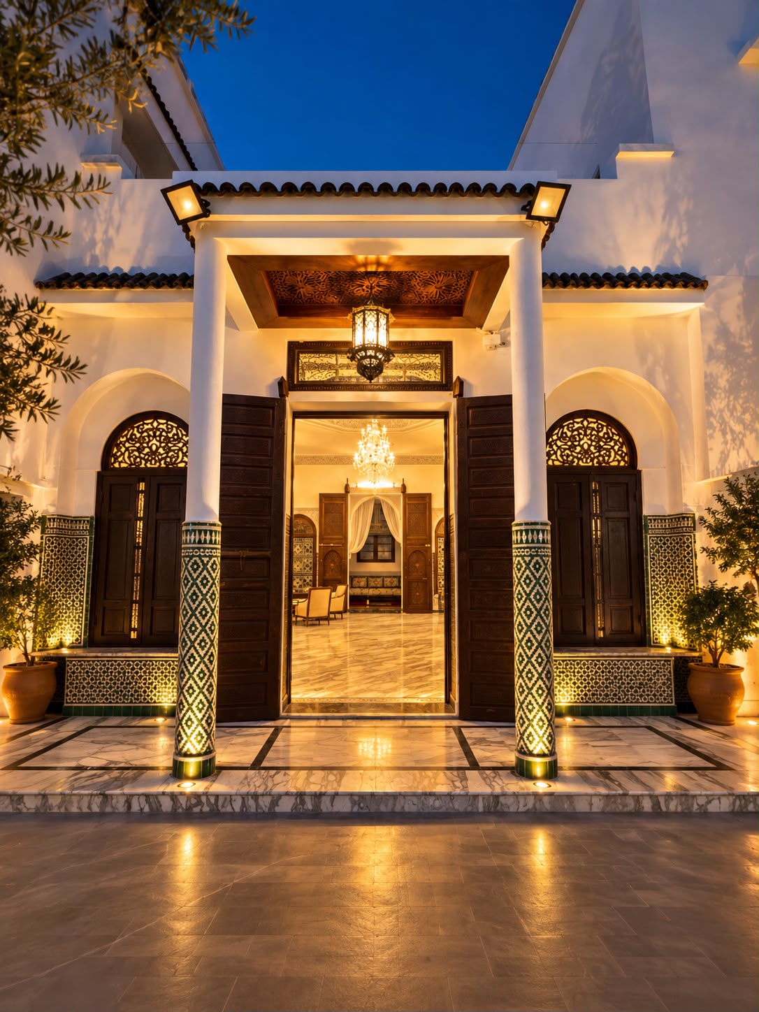 Porte d'entrée marocaine sculptée de Riad Dar Rihla